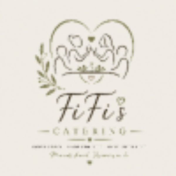 Logo for Fifi's Catering with a heart design and text on a beige background